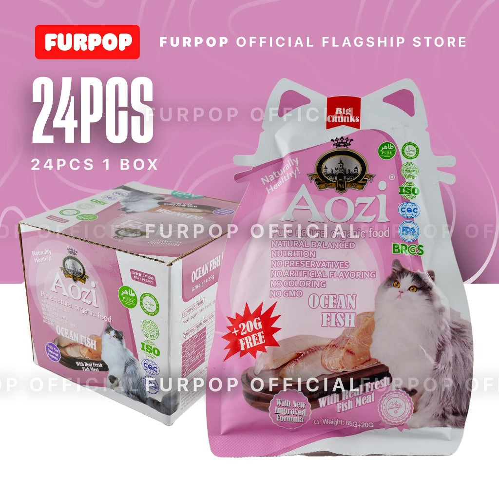 24Pcs Aozi Cat Pouch 1BOX Cat Wet Food Cat Pet Essentials All Stages Adult Kitten | FURPOP