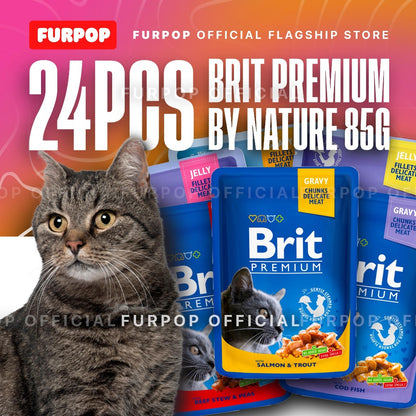 Brit 24pcs Premium by Nature Cat Jelly Gravy Wet Food 85g /100g 1 Box Carton