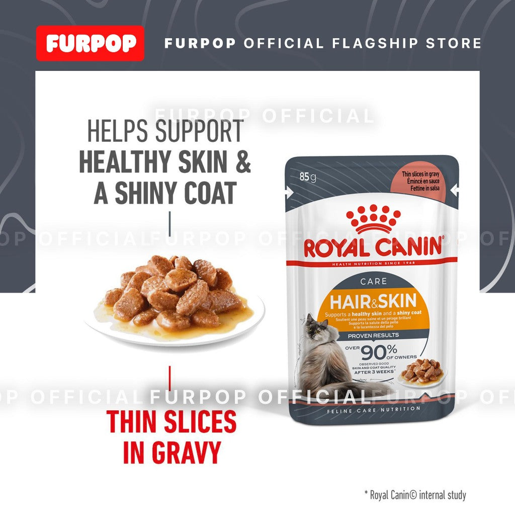 Royal Canin Hair and Skin 85gx12 Pouch Adult Wet Cat Food - Feline Care Nutrition | FURPOP