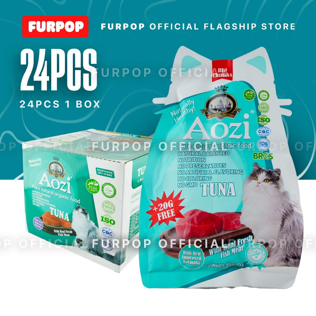 24Pcs Aozi Cat Pouch 1BOX Cat Wet Food Cat Pet Essentials All Stages Adult Kitten | FURPOP
