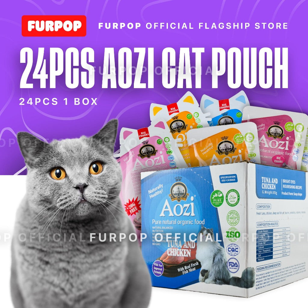 24Pcs Aozi Cat Pouch 1BOX Cat Wet Food Cat Pet Essentials All Stages Adult Kitten | FURPOP