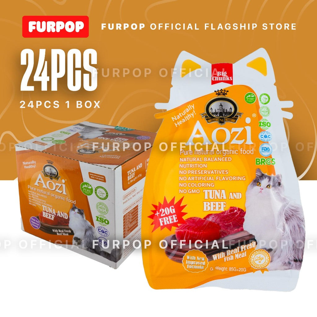 24Pcs Aozi Cat Pouch 1BOX Cat Wet Food Cat Pet Essentials All Stages Adult Kitten | FURPOP